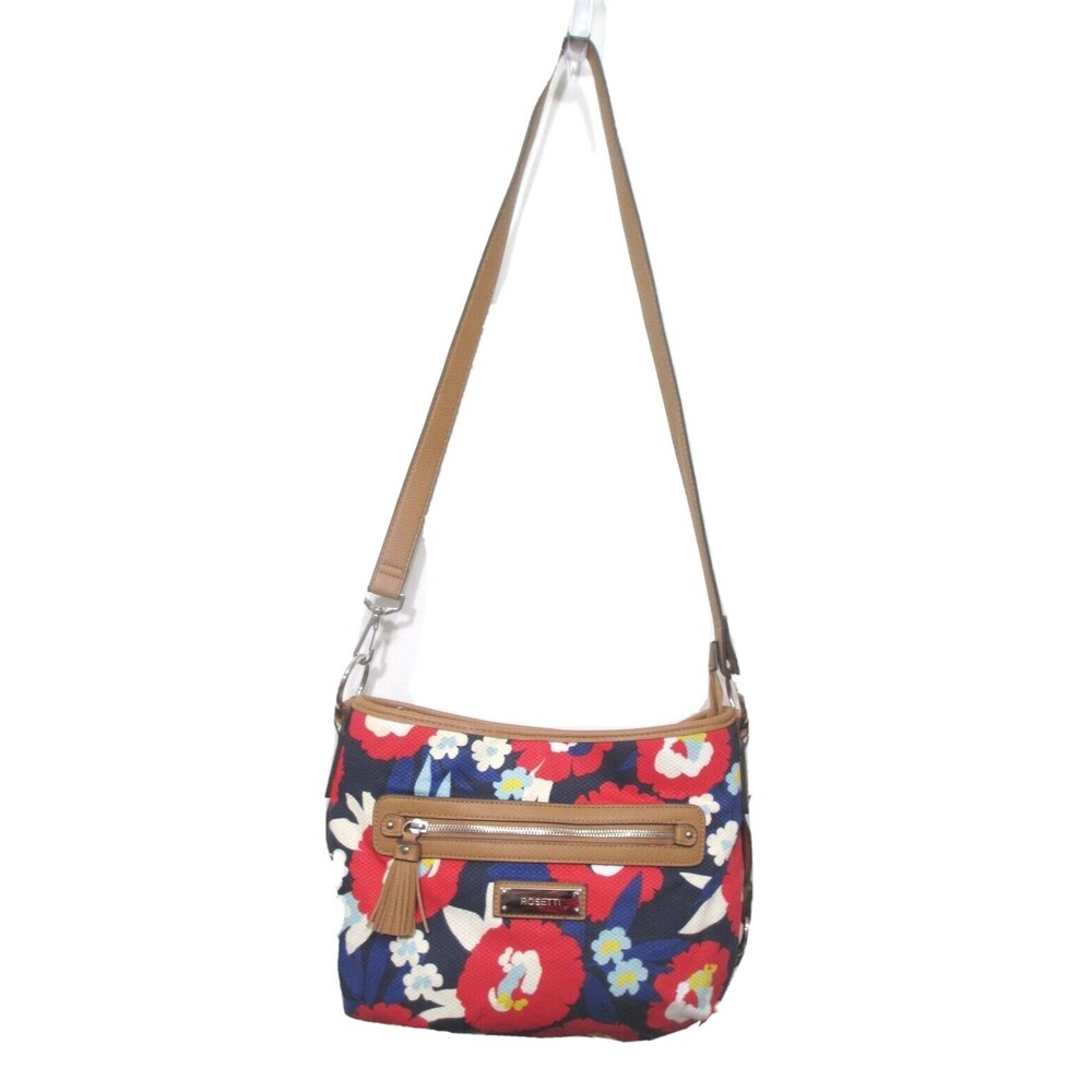 Rosetti Floral Crossbody Purse M-L Canvas and Fx Leather Trim